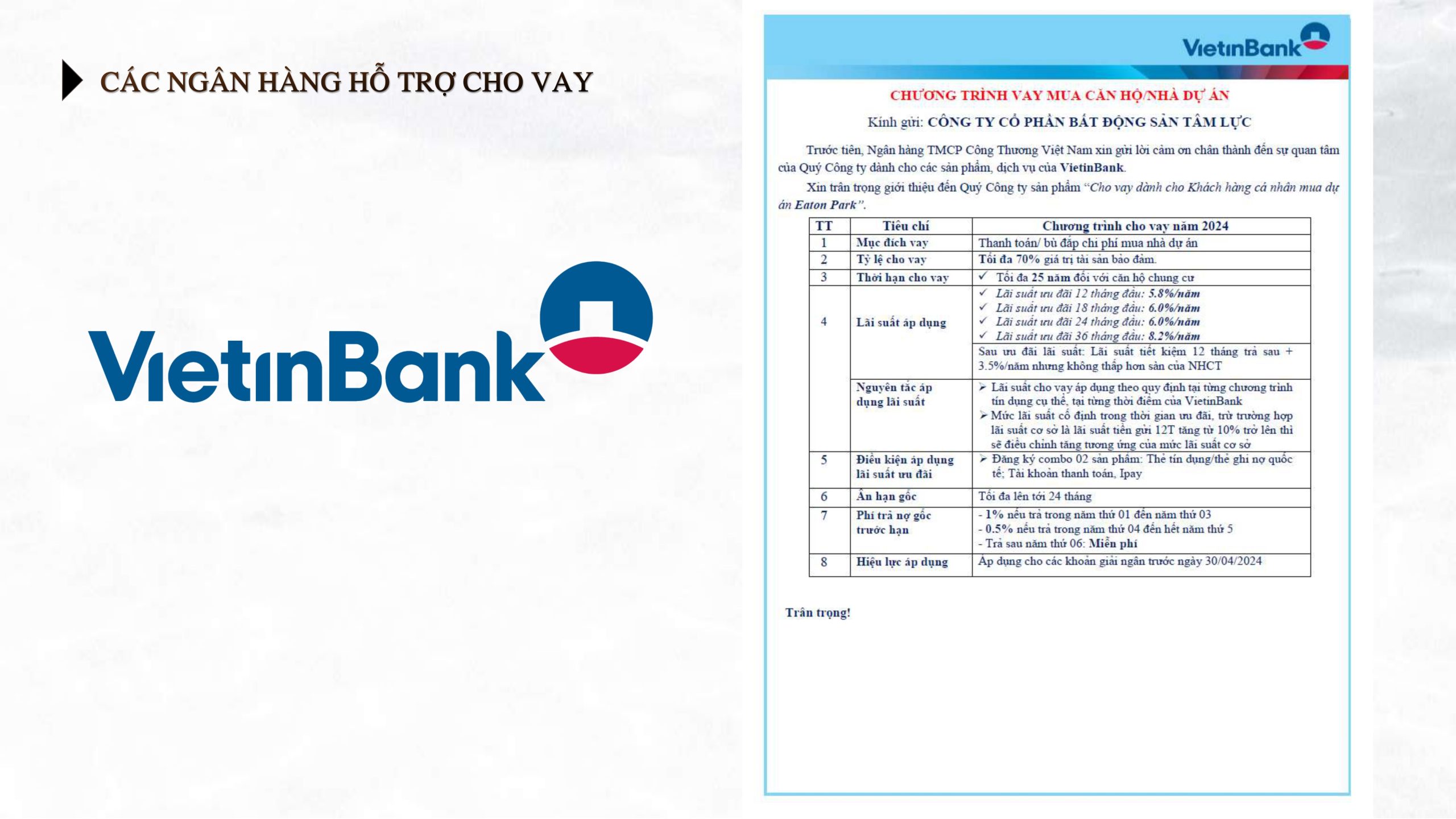 Vietinbank Hỗ trợ vay Eaton Park